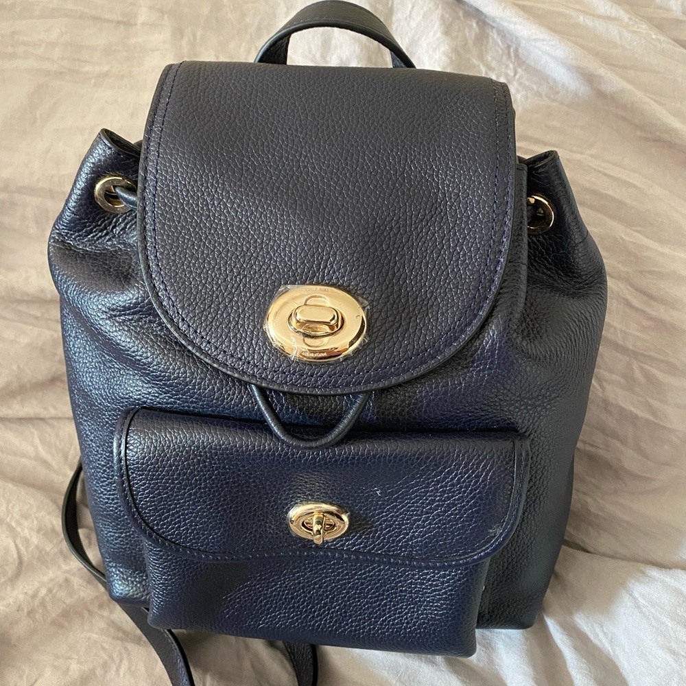 Coach Leather Small Backpack Navy